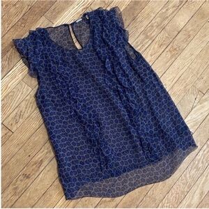 Tahari ruffle top sheer blouse ruffle shirt tahari blue top
